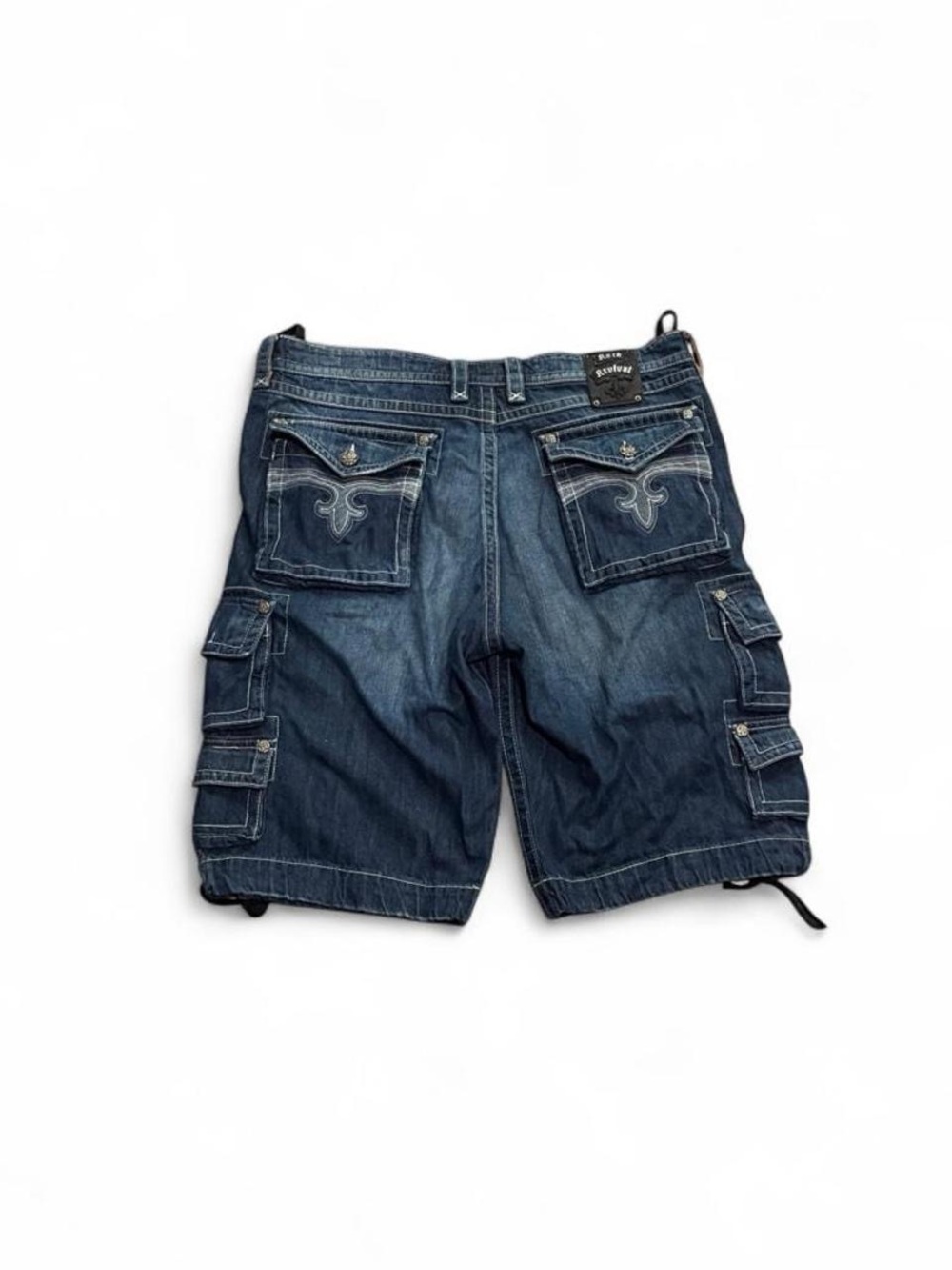 Rock Revival Cargo Denim Shorts Mens 40 Blue Distressed Baggy Y2K Streetwear